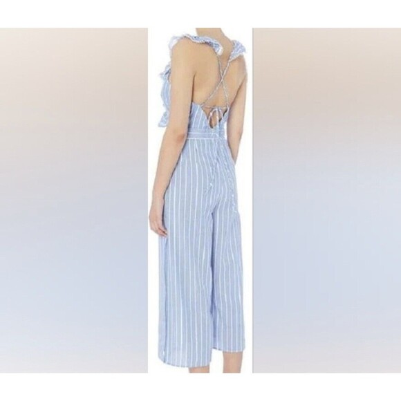 Seafolly Australia Jumpsuit Blue Chambray cropped crisscross back xs blue white - Picture 4 of 9